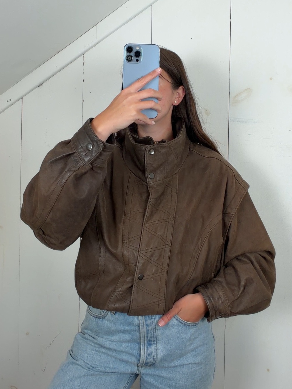 Vintage Wilsons Adventure Bound Brown Leather Bomber Jacket Men’s L Funnel Neck